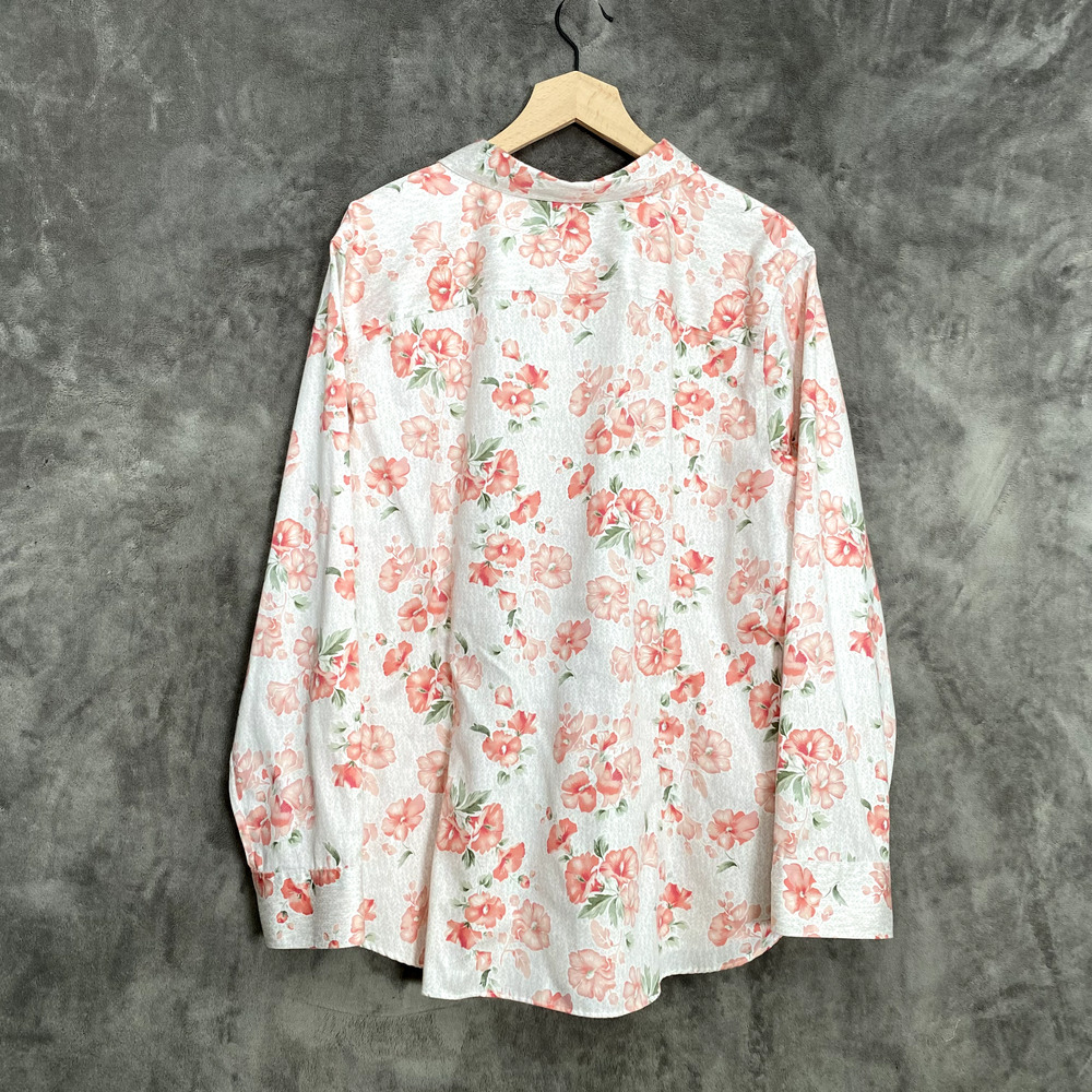 Chaps Womens Button Up Top Size 1X Floral Long Sleeve Cottagecore No Iron Office - Picture 5 of 8